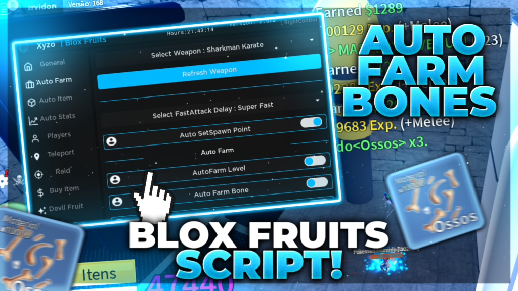 Blox Fruits [Auto Farm Bone, Farm Boss, Drop Fruit] Scripts